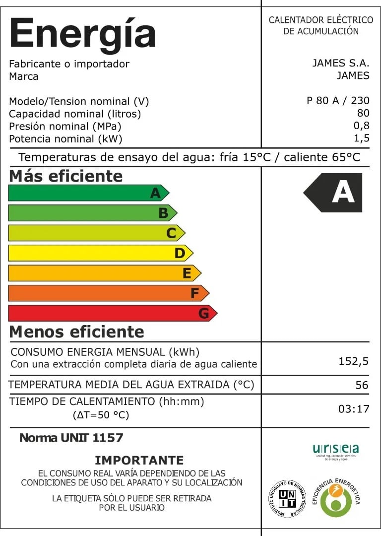 Calefon Termotanque James 80 Litros Acero Horizontal - Efi A