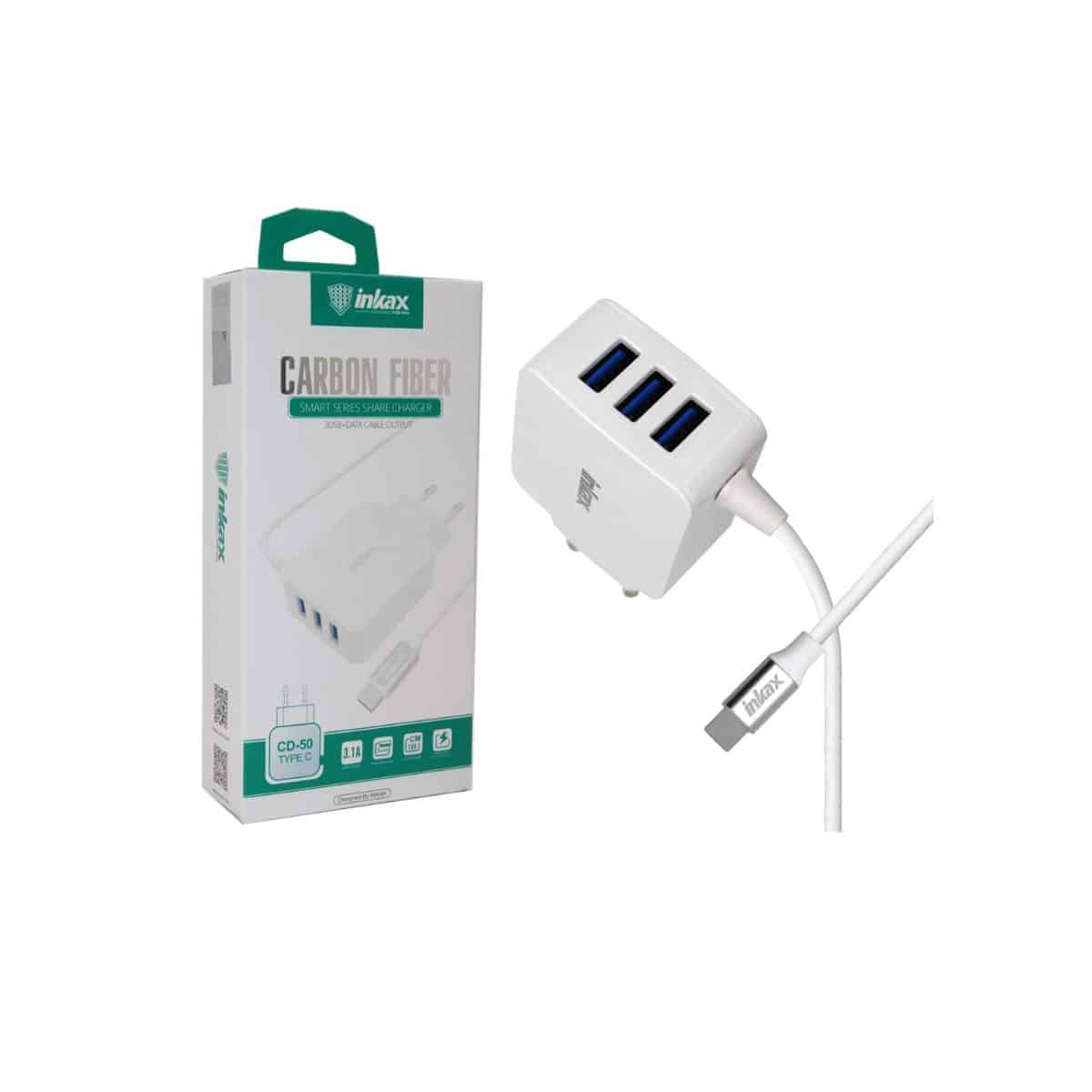 Cargador Inkax 3.1A c/cable tipo C + 3 USB - Modelo CD-50