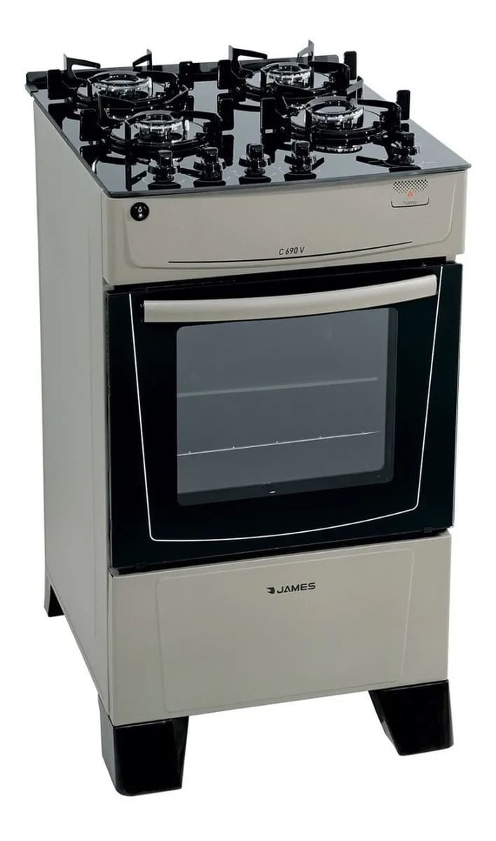 Cocina A Gas James 4 Hornallas Mesasda Vidrio C690V TITANIUM