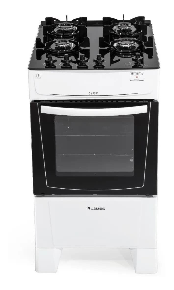 Cocina A Gas James 4 Hornallas c/Mesasda Vidrio C690V BLANCO
