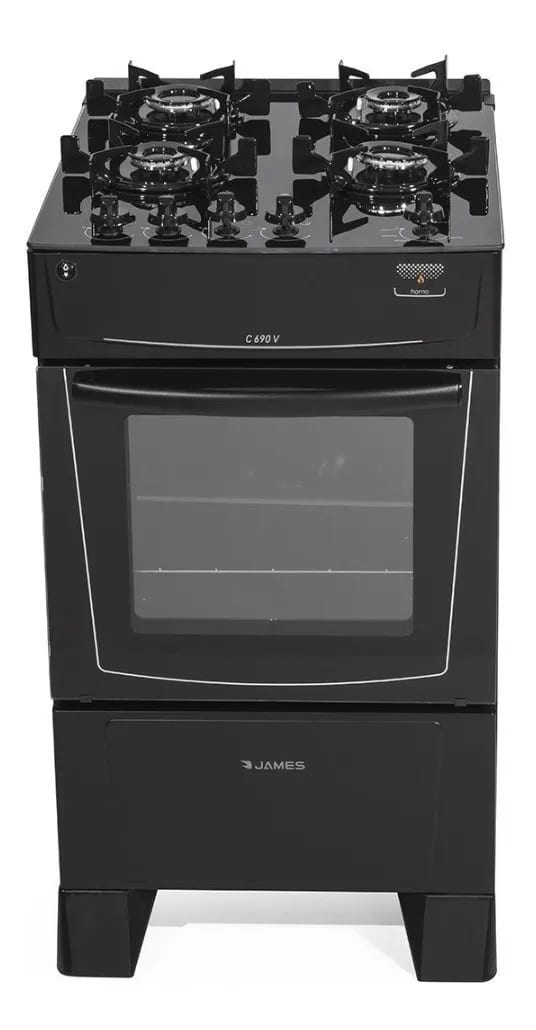 Cocina A Gas James 4 Hornallas c/Mesasda Vidrio C690V NEGRA
