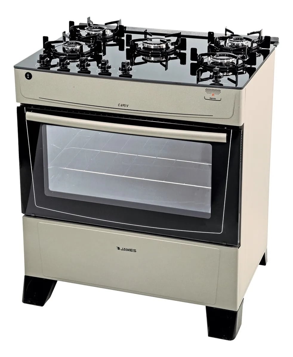 Cocina A Gas James 5 Hornallas Mesada Vidrio C695V TITANIUM