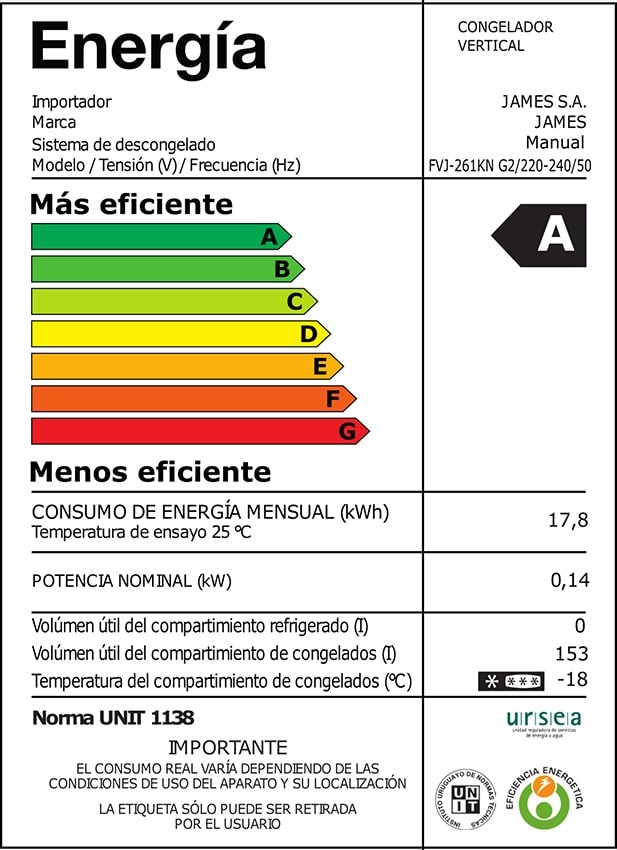 Freezer Vertical James 168 Litros Clase A FVJ - 261 KN G2