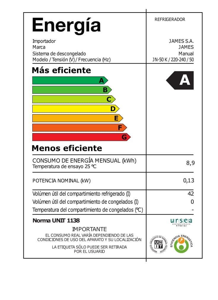Heladera -Refrigerador -MiniBar -Friogobar James JN-50K 51 L