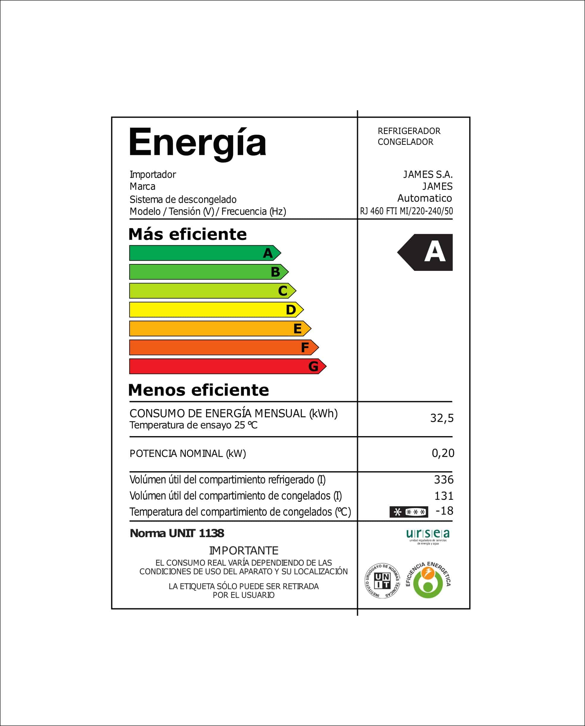 Refrigerador -Heladera James Inverter French Door 467L RJ460