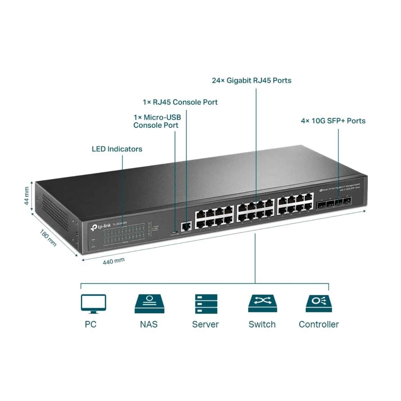 Switch TP-Link TL-SG3428X 24P Giga+4 SFP 10GE Rackeable Admi