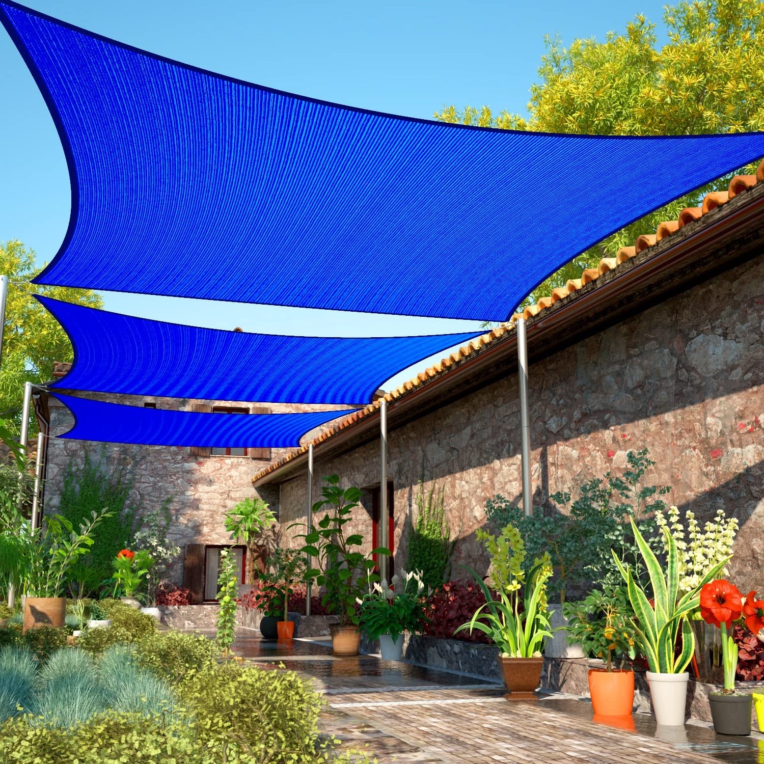 Toldo Vela p/ sombra viento y granizo c/Uv - 3*3 Metros Azul