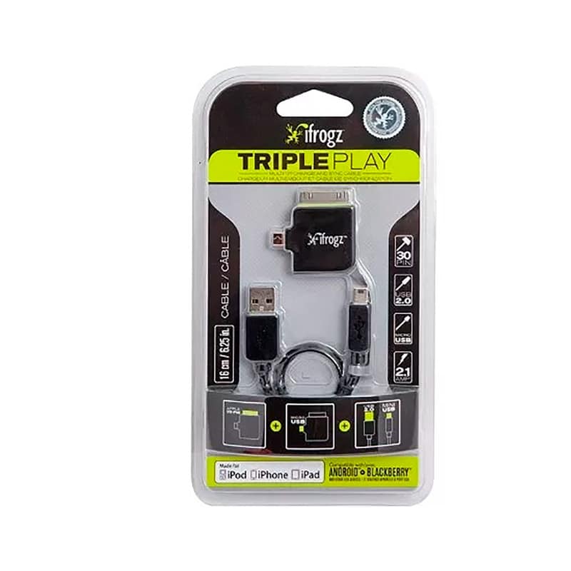 Cable USB Ifrogz Triple 30pin/USB 2.0/Mini USB 2.1a