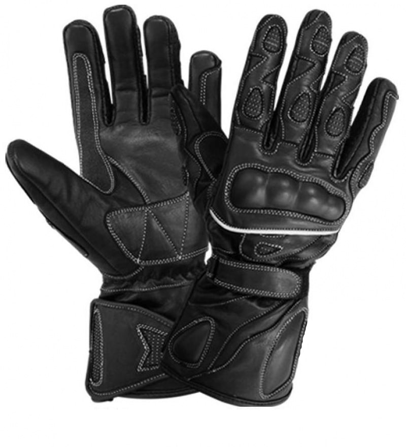 Guantes para moto de cuero con nudillo entero color negro