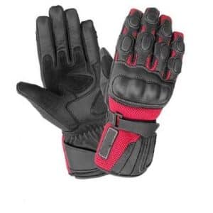 Guantes para moto de cuero con nudillo entero color rojo