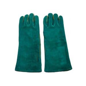 Guantes para soldador forrado verde con tira de refuerzo