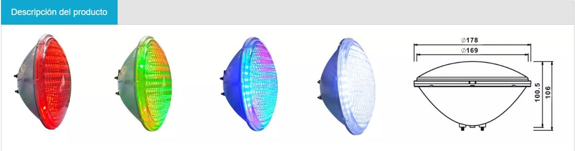 LAMPARA LIAN LED PAR 56 COLOR 18W - Luces Para Piscina