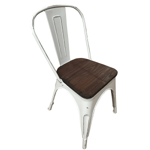 Silla de Metal Opaca con Asiento de Madera Reforzada Blanco