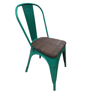 Silla de Metal Opaca con Asiento de Madera Reforzada Verde