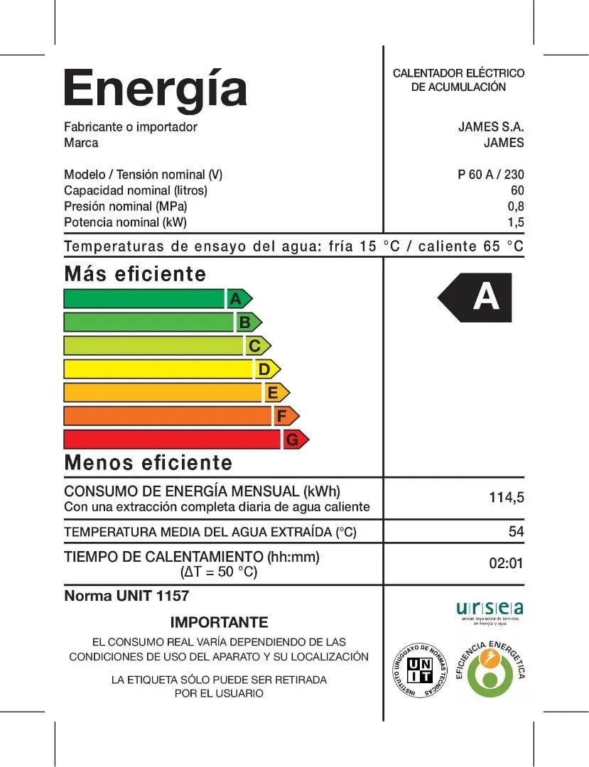 Calefon Termotanque James 60 Litros Acero Horizontal - Efi A