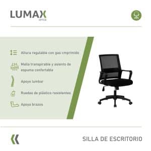 Silla de Escritorio Oficina Lumax Ryan - Negro/Negro