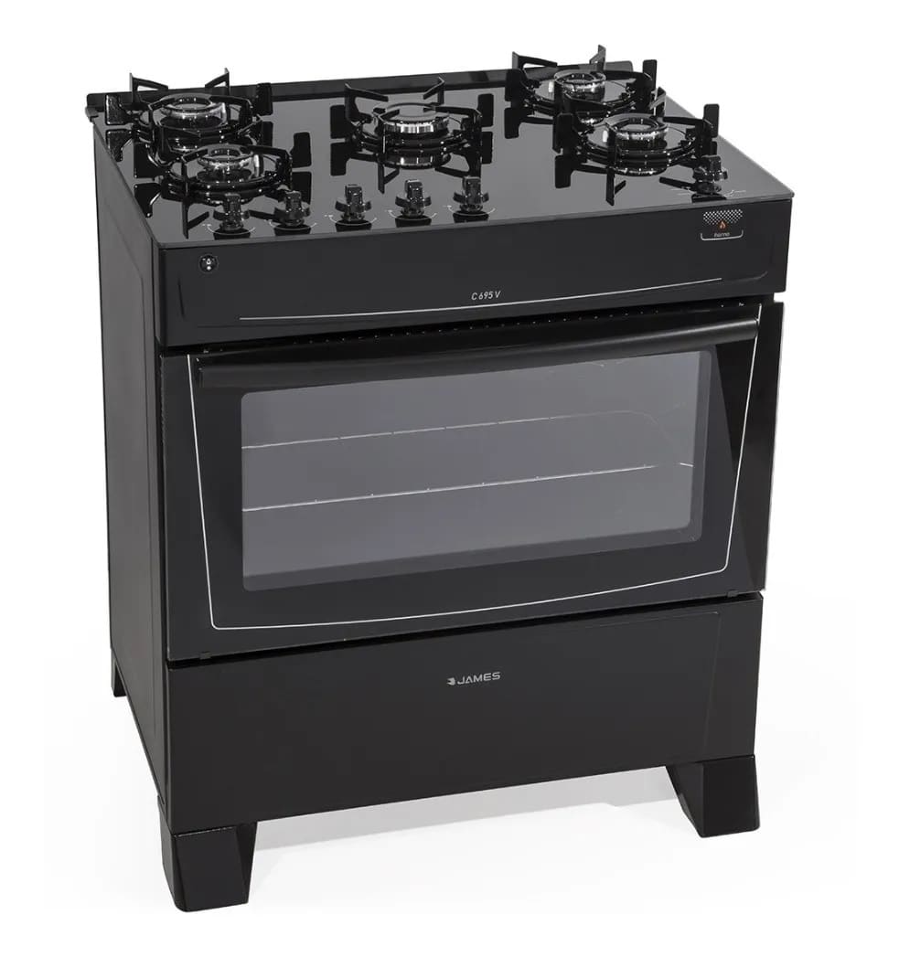 Cocina A Gas James 5 Hornallas Mesada de Vidrio C695V NEGRA