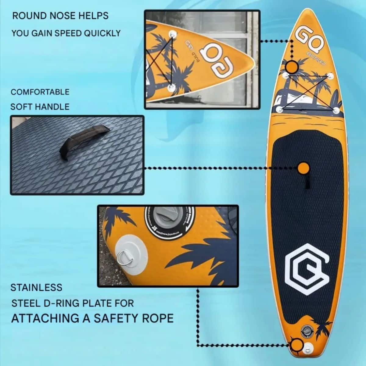 Copia - Tabla De Surf Stand Up Paddle Inflable Gq Sw 3.35mts + Acc Celeste