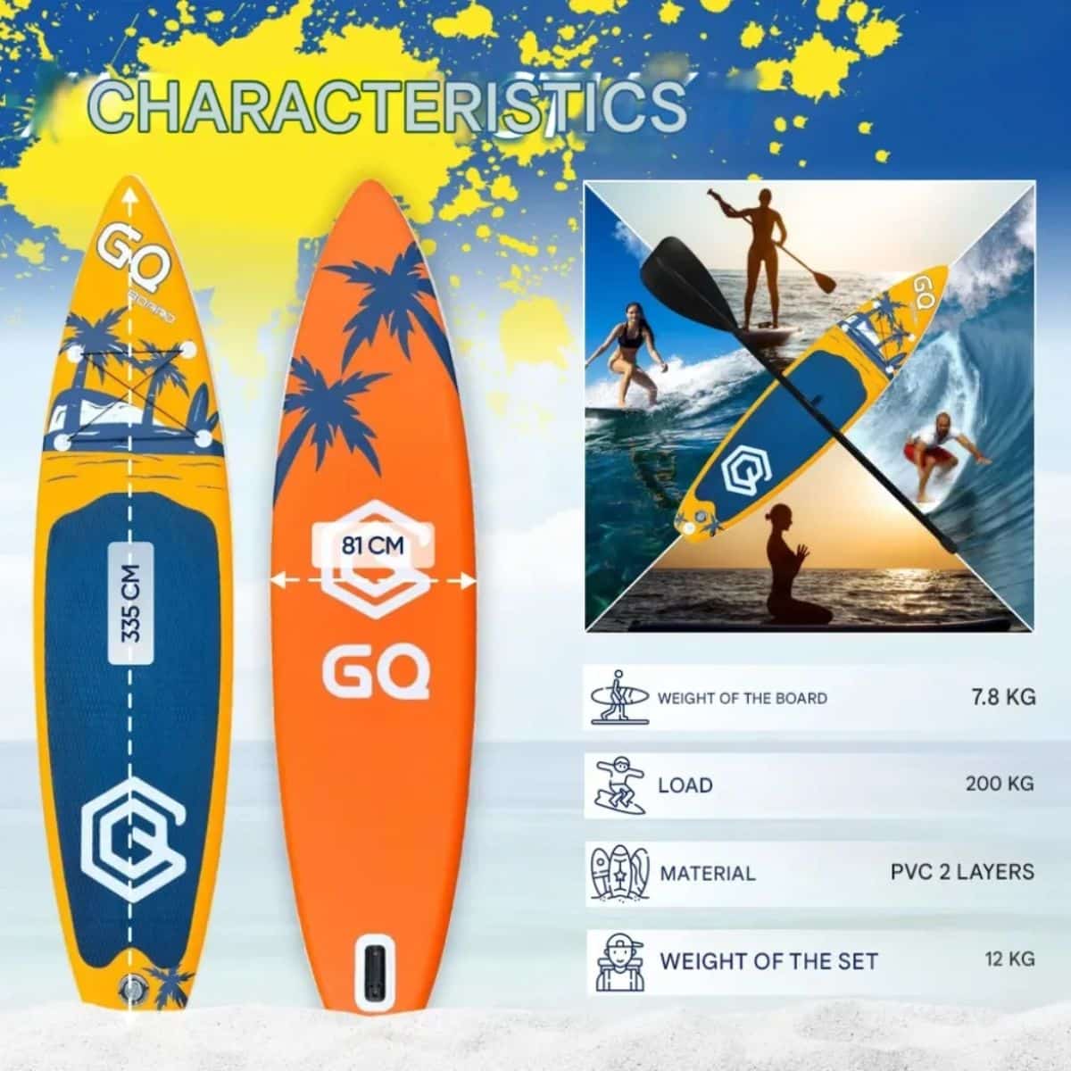 Copia - Tabla De Surf Stand Up Paddle Inflable Gq Sw 3.35mts + Acc Celeste