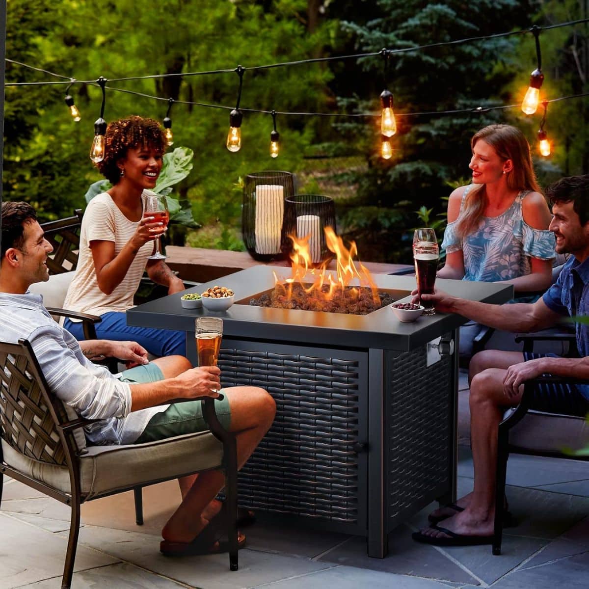 Mesa de Exterior con Brasero a Gas de Acero Revestido BLACK