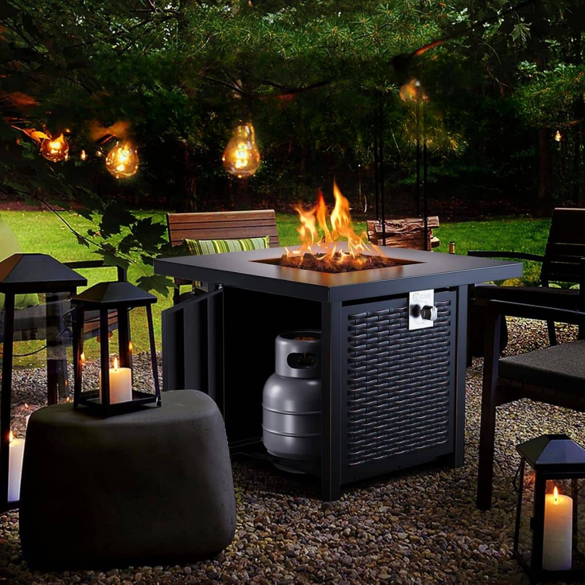 Mesa de Exterior con Brasero a Gas de Acero Revestido BLACK