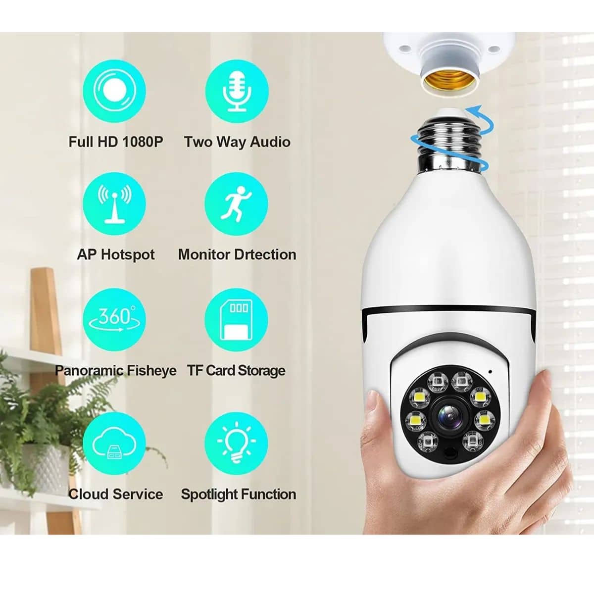 Camara Seguridad Lampara Espia Wifi 5g Panorámica 1080 Audio