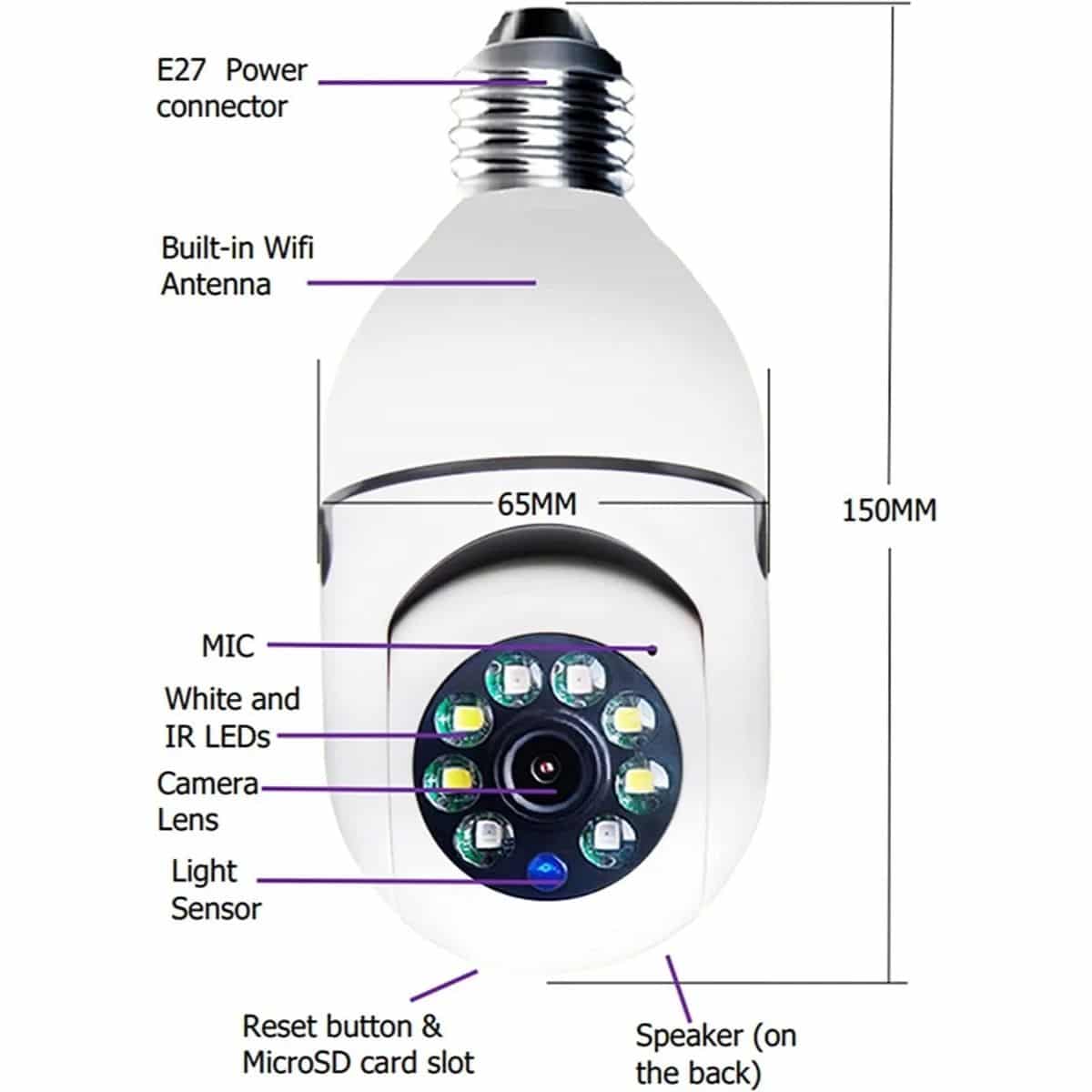 Camara Seguridad Lampara Espia Wifi 5g Panorámica 1080 Audio