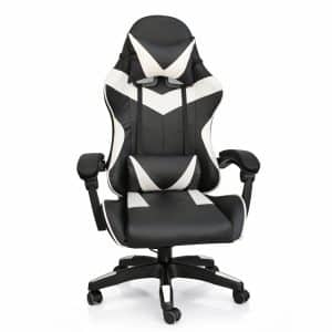 Silla Gamer Ergonómica Cuero Sintético Masaje Lumbar bk/wt