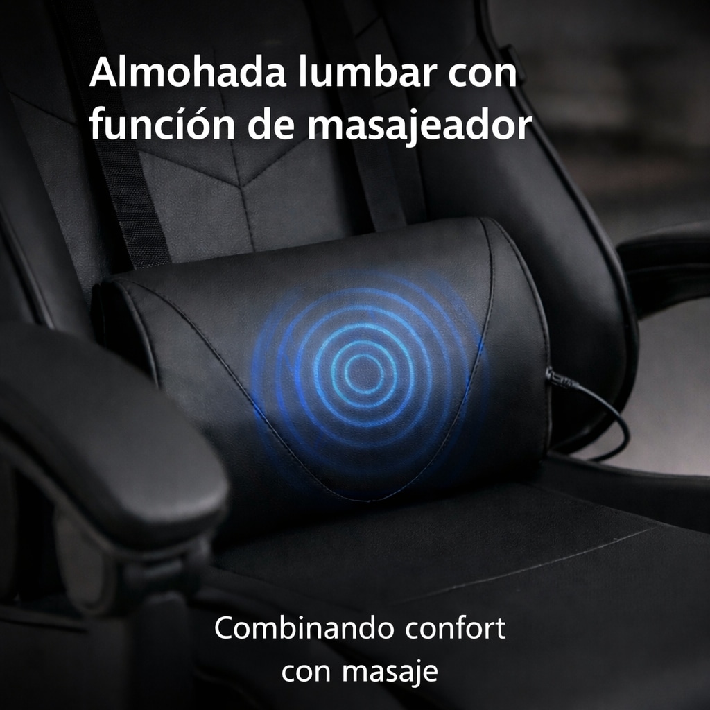 Silla Gamer Ergonómica Cuero Sintético Masaje Lumbar bk/wt