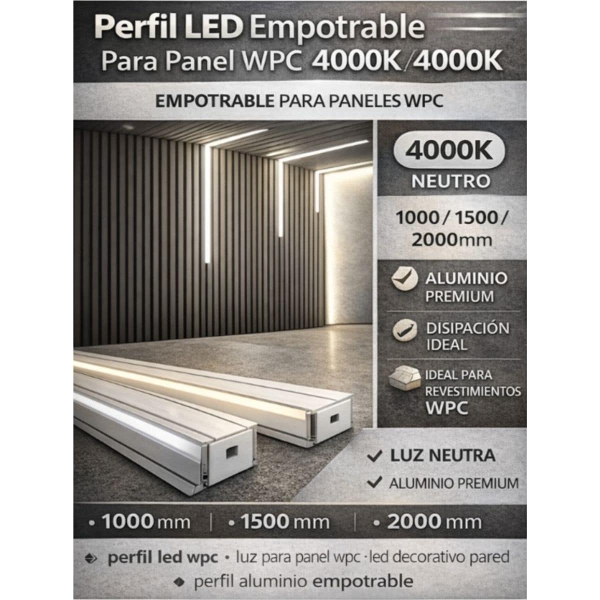 Copia - Luz Led NEUTRO Para Wpc Encastre, Luz De Wpc Panel 1 Metro