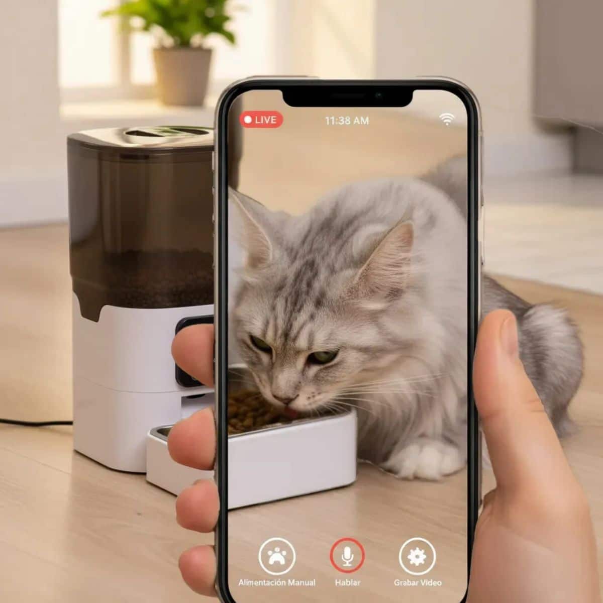 Dispensador Para Mascotas Automático Con Cámara Y Micrófono
