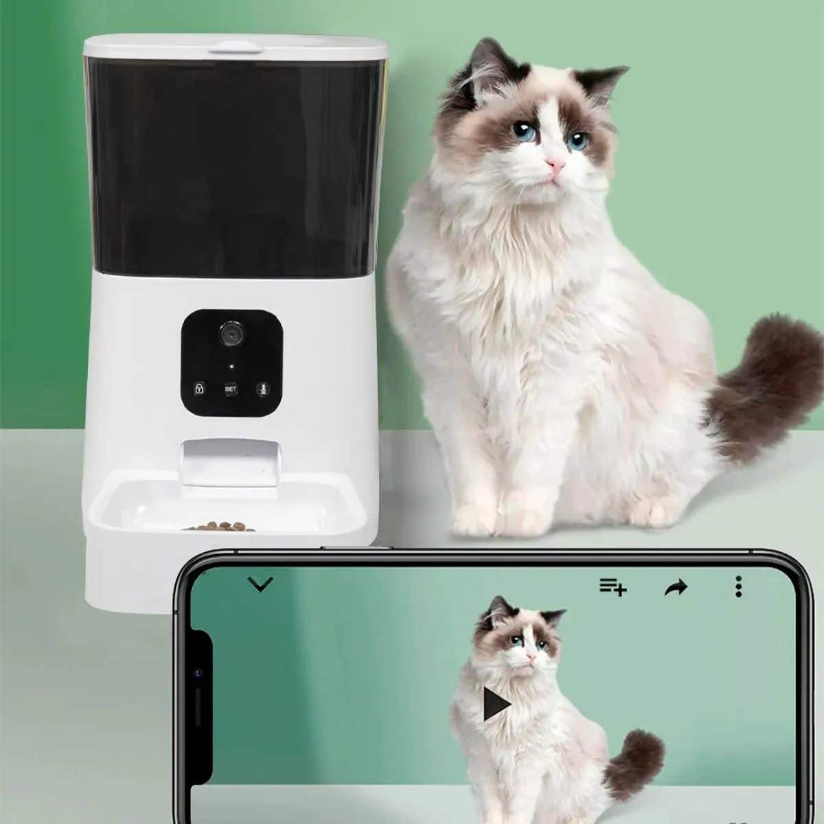 Dispensador Para Mascotas Automático Con Cámara Y Micrófono