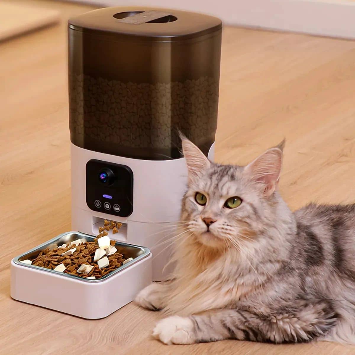 Dispensador Para Mascotas Automático Con Cámara Y Micrófono