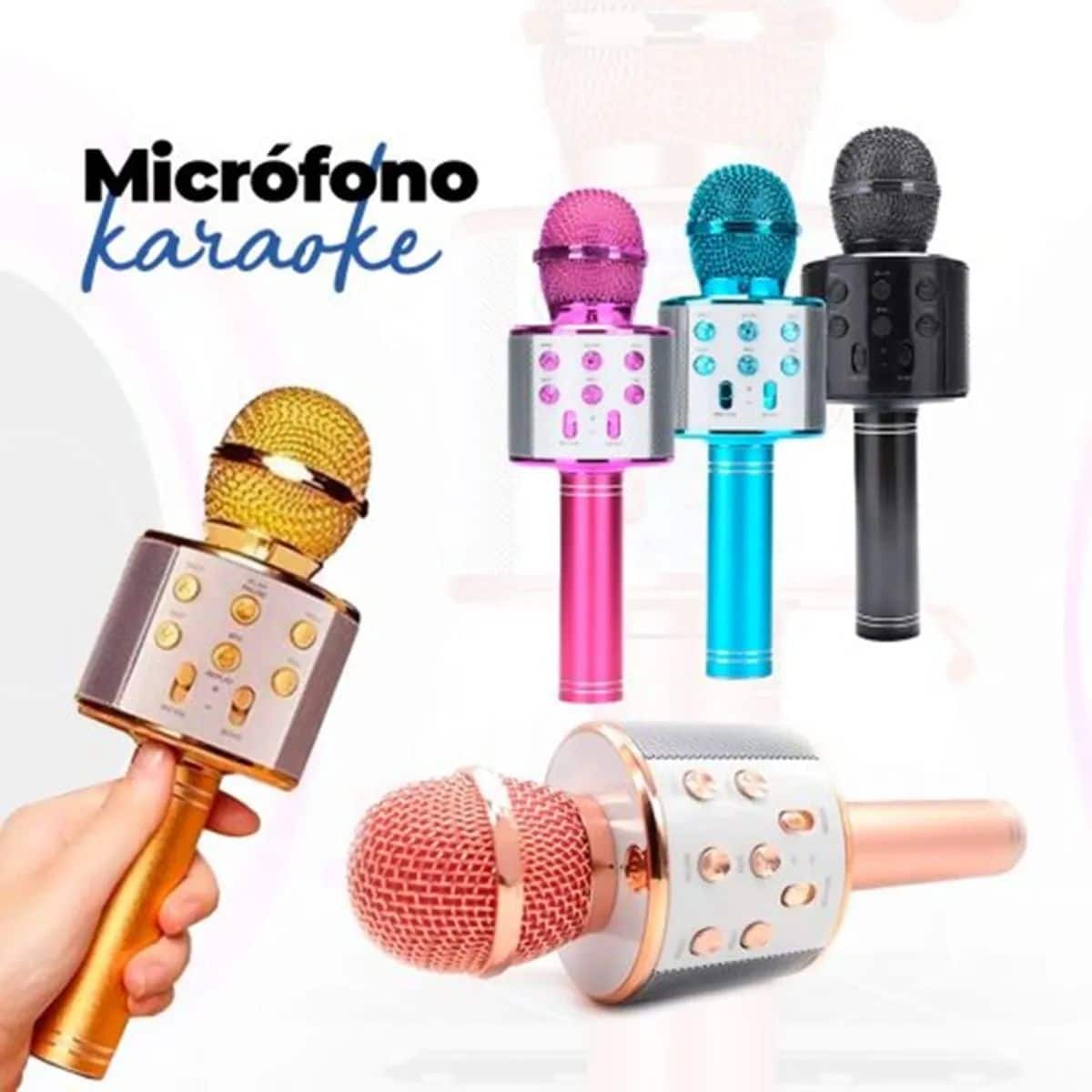 Microfono Karaoke Bluetooth altavoz Ws 858 Color Rosa Chicle