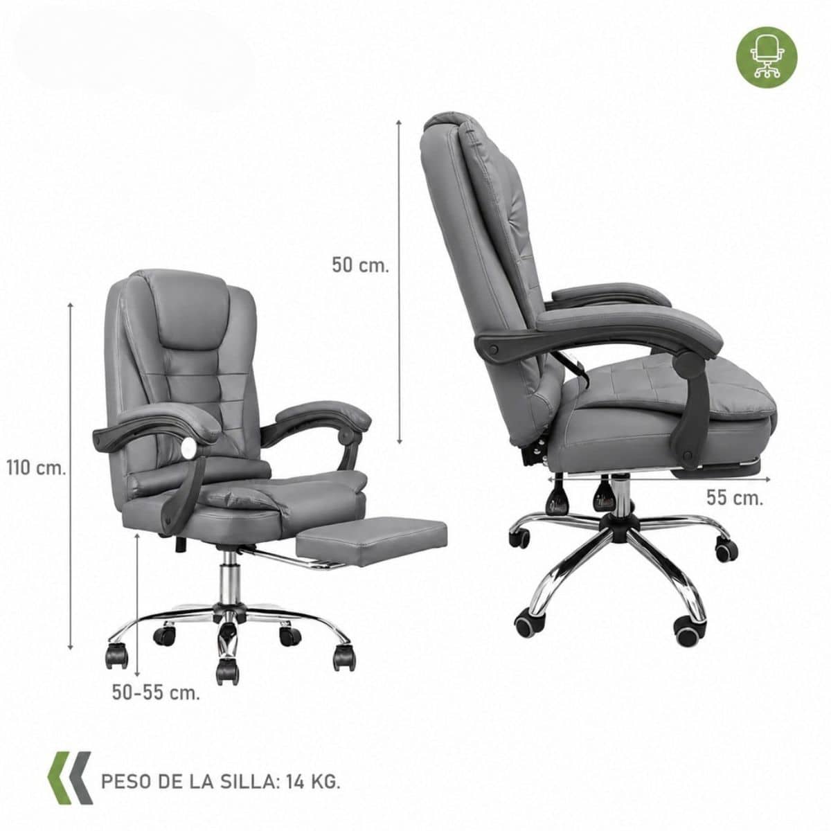 Copia - Silla ejecutiva cuero con apoya pies y 2 puntos de masajes NEGRA