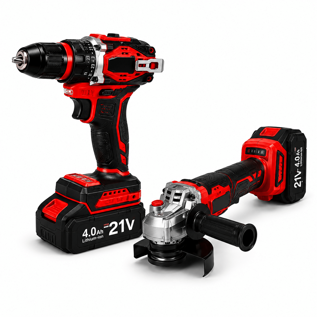 Kit Profesional de Taladro 13mm + Amoladora con 2 Baterias