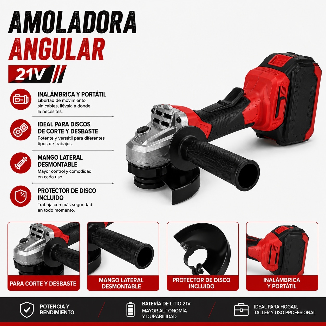 Kit Profesional de Taladro 13mm + Amoladora con 2 Baterias