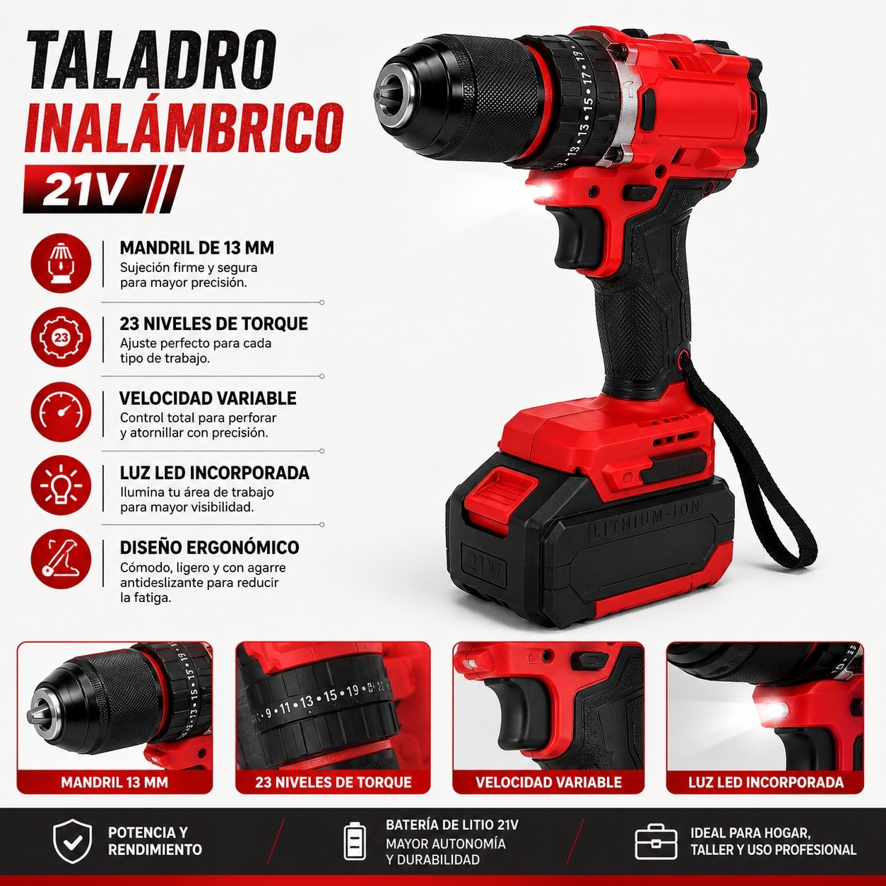 Kit de Taladro 13mm + Llave de impacto con 2 Baterias, Cargador y Maletin