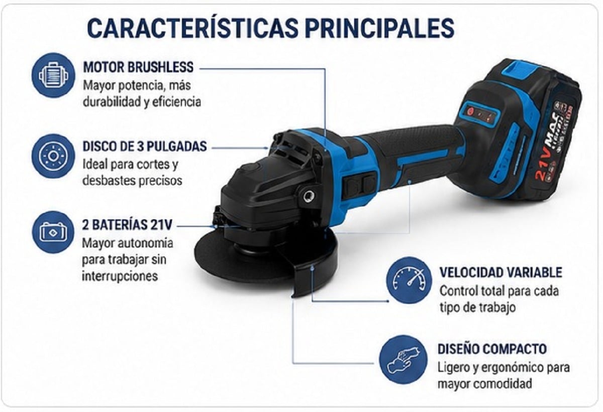 Mini Amoladora Profesional 3" + 2 baterias + cargador +Hojas