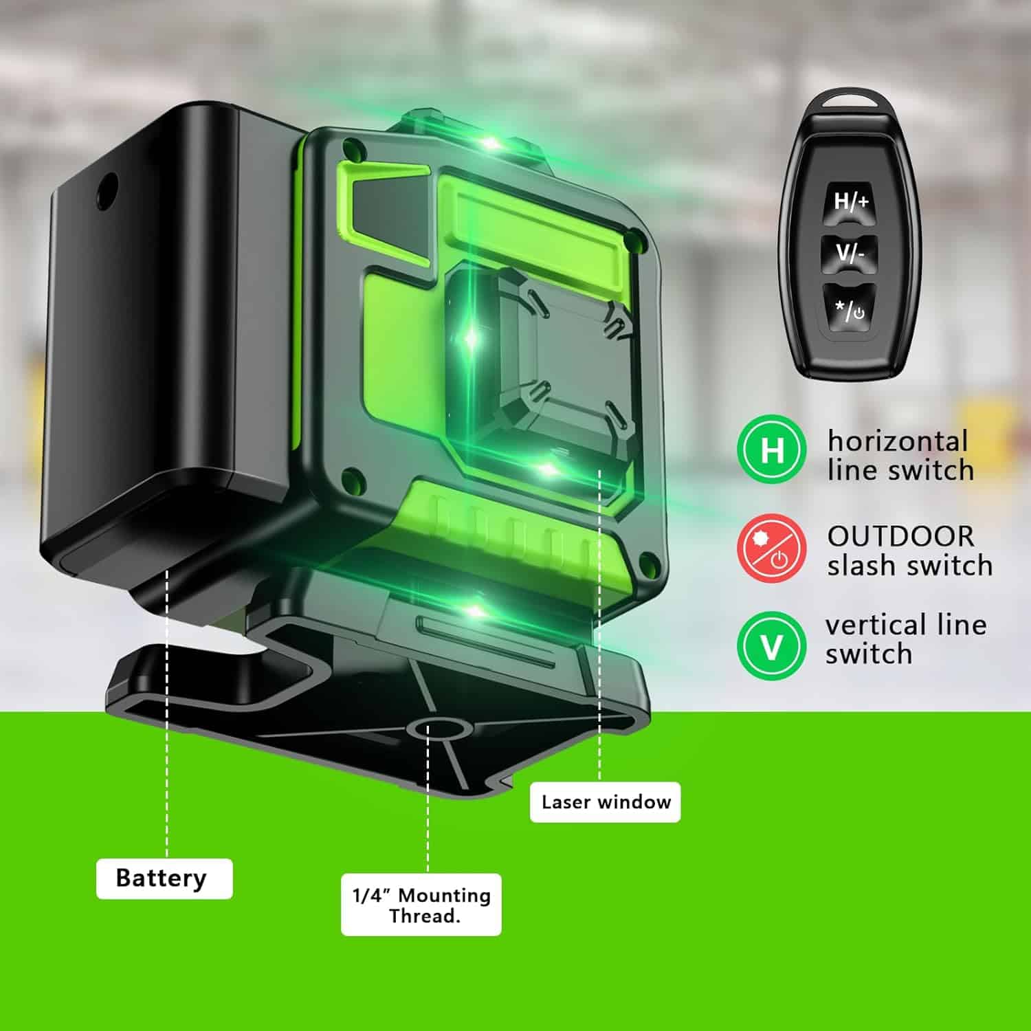 Nivel láser Profesional de 16 líneas 360 autonivelante, 4 x 360° 4D con 2 baterías y control remoto, para construcción de suelos de baldosas y colgar cuadros