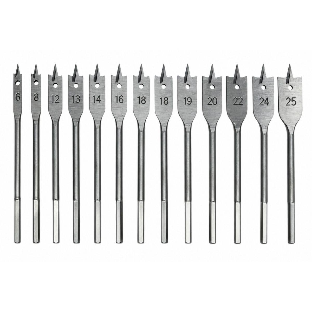 Set 12 Mechas Planas Para Madera, 6-28mm Industrial - Masaki