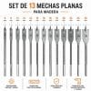 Set 12 Mechas Planas Para Madera, 6-28mm Industrial - Masaki