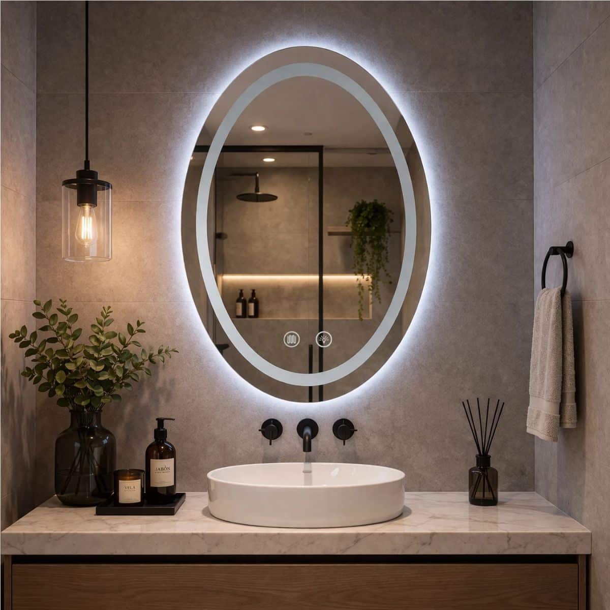 Copia - Espejo Rectangular Con Led Baño Led10 50 X 70 Cm Desempañador