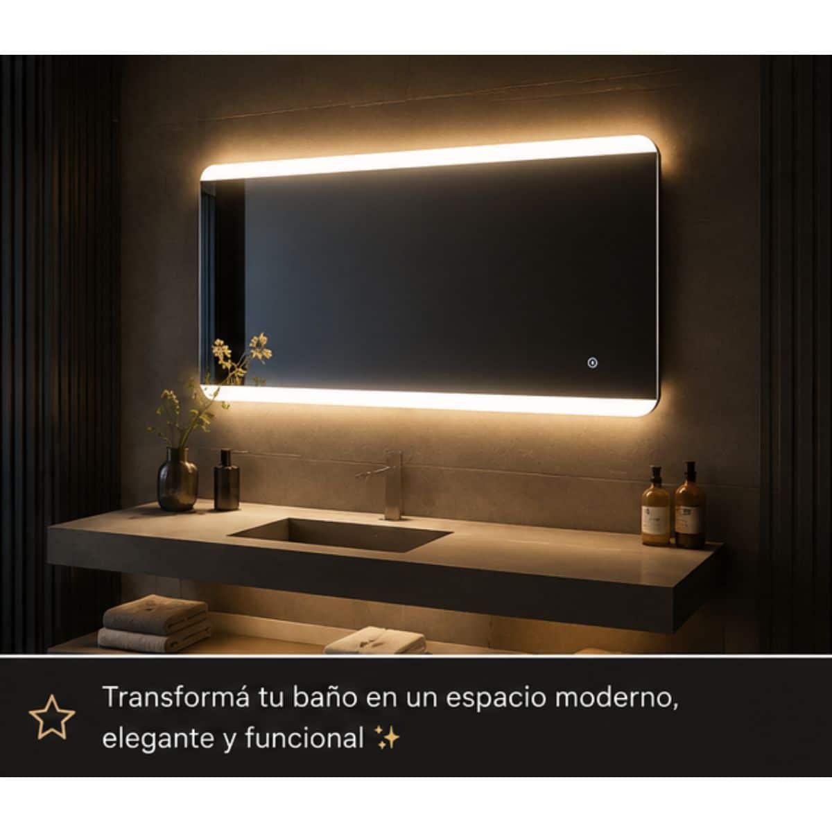 Copia - Espejo Rectangular Con Led Baño Led10 50 X 70 Cm Desempañador