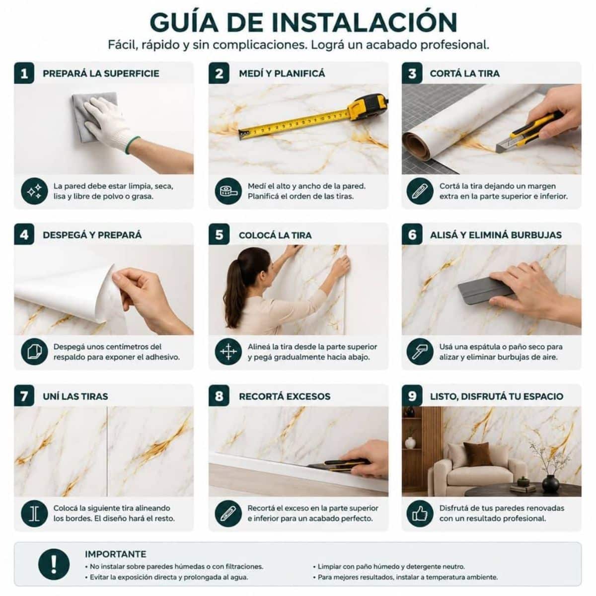 Copia - Placa Adhesiva Simil Marmol Blanco/Dorado Rollo de 1.20 x 3 Metros BS-3752