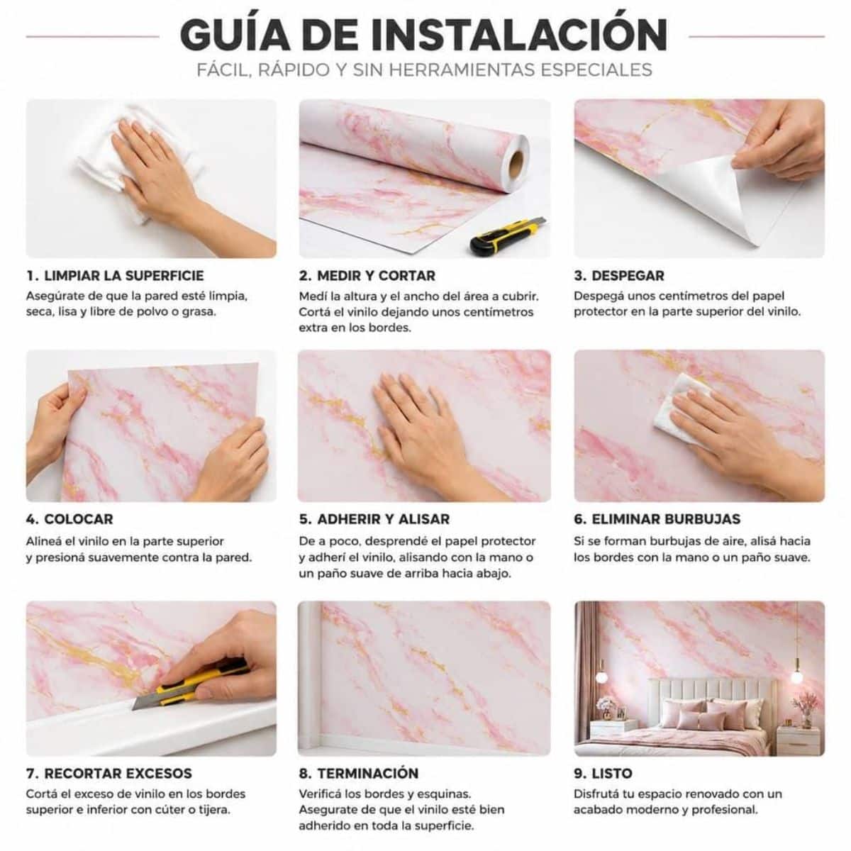 Copia - Placa Adhesiva Simil Marmol Blanco/Rosado Rollo de 1.20 x 3 Metros BS-3754-2
