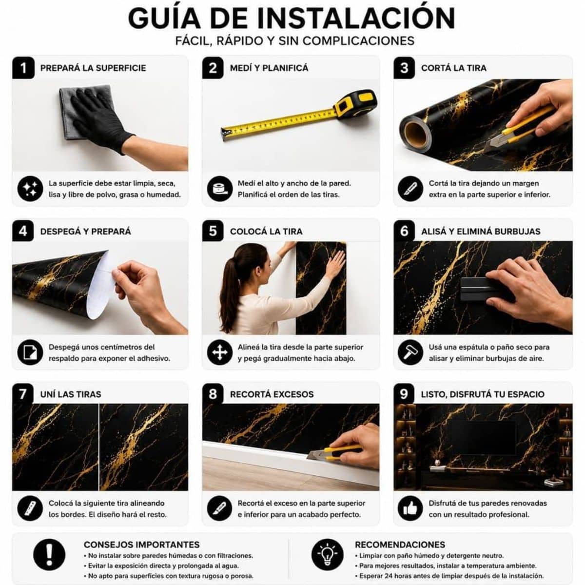 Copia - Placa Adhesiva Simil Marmol Negro/Dorado Rollo de 1.20 x 3 Metros BS-3796