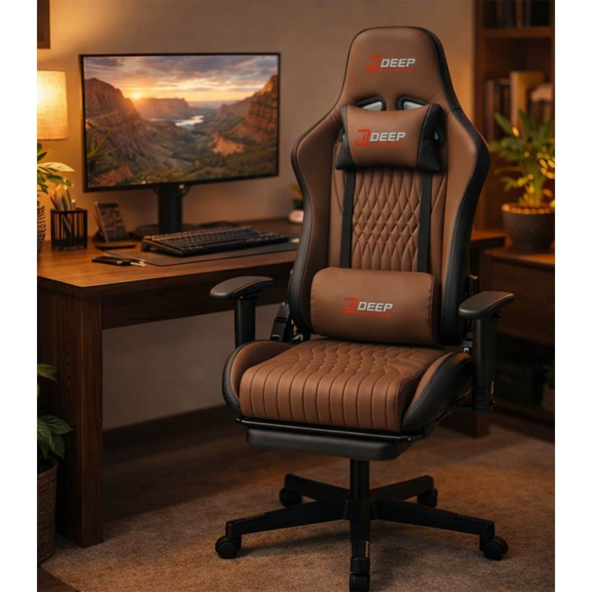 Copia - Silla Gamer Deep ergonomica con apoya pies cuero reforzado ROJA