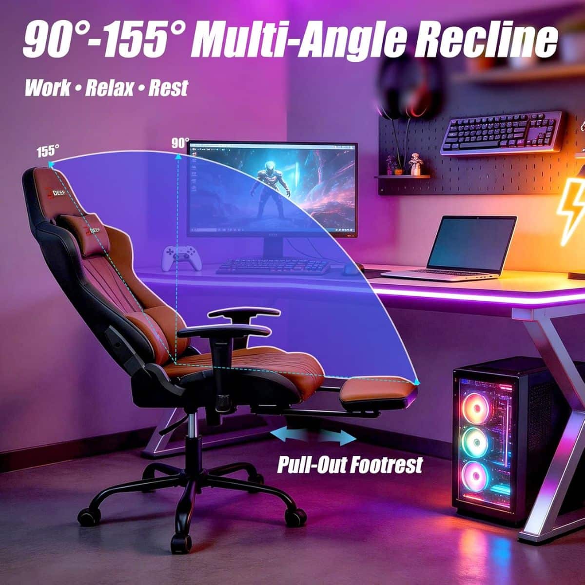 Copia - Silla Gamer Deep ergonomica con apoya pies cuero reforzado ROJA