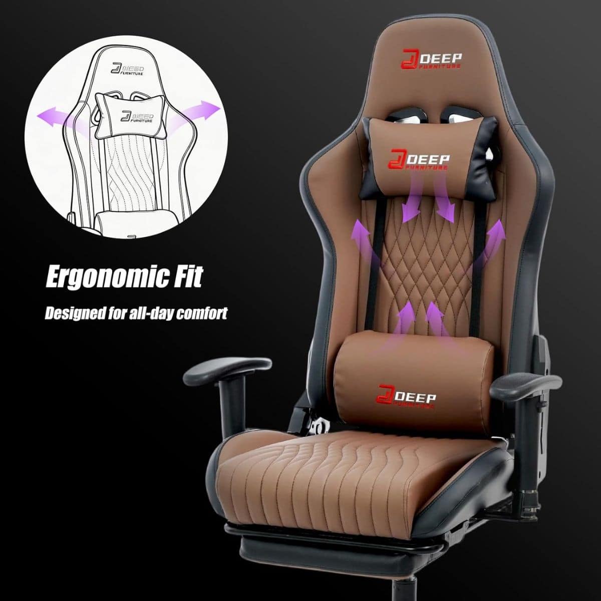 Copia - Silla Gamer Deep ergonomica con apoya pies cuero reforzado ROJA